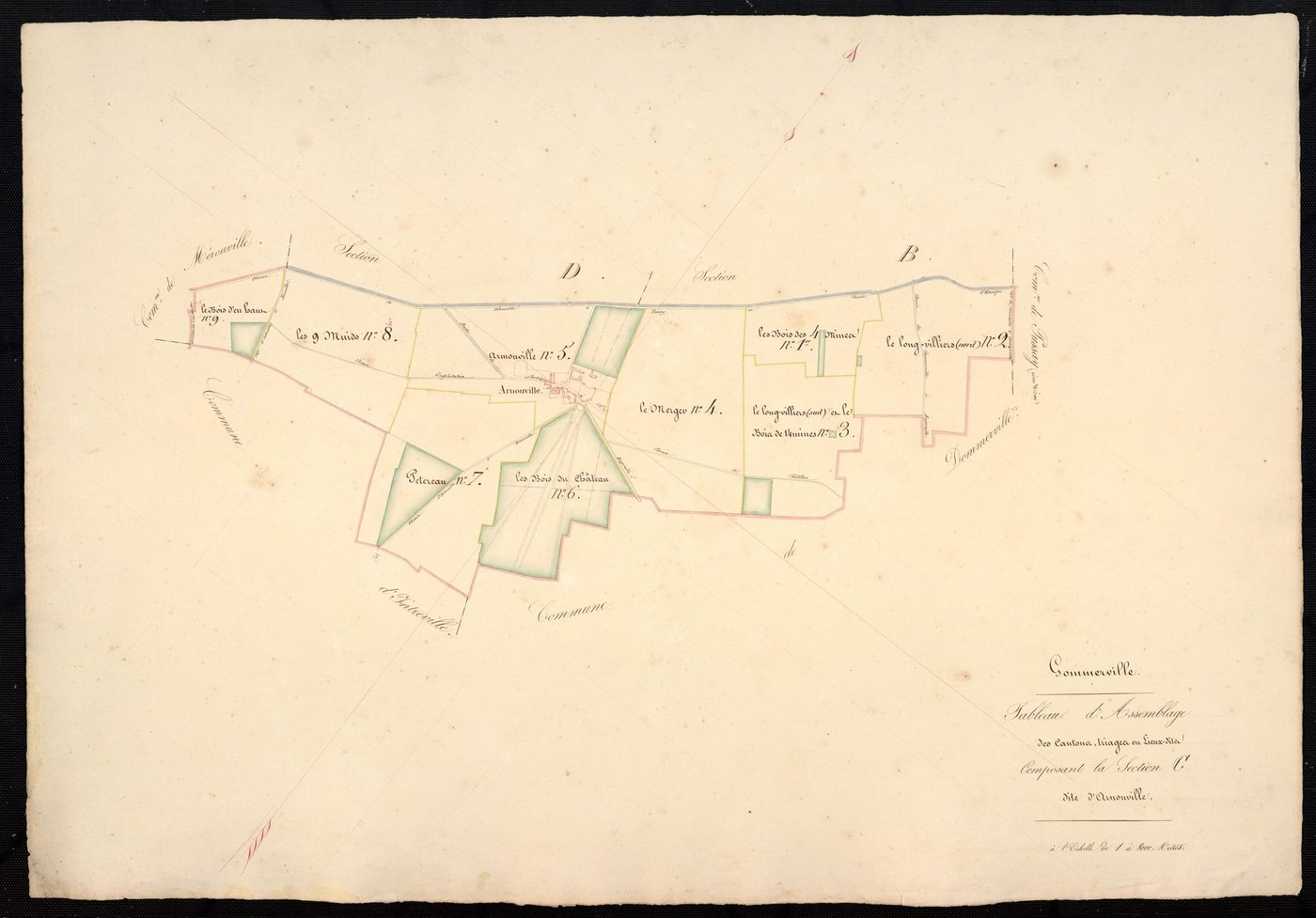 Tableau d'assemblage des cantons, triages ou lieux-dits composant la section C, Arnouville.