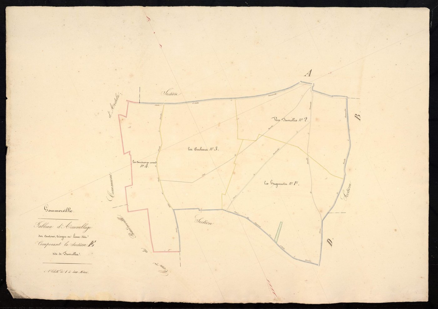 Tableau d'assemblage des cantons, triages ou lieux-dits composant la section E, Faverolles.