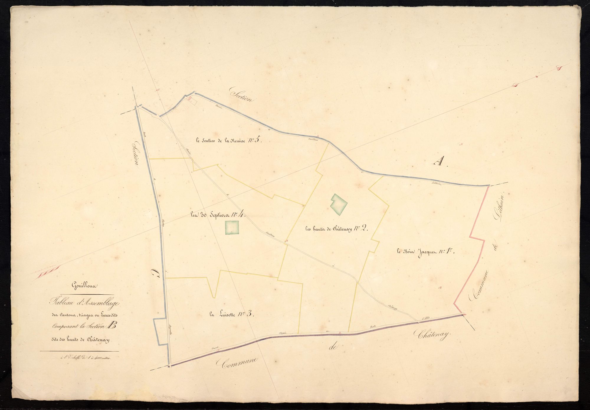 Tableau d'assemblage des cantons, triages ou lieux-dits composant la section B, les Hauts de Châtenay.