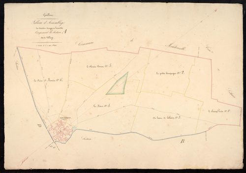 Tableau d'assemblage des cantons, triages ou lieux-dits composant la section A, le Village.