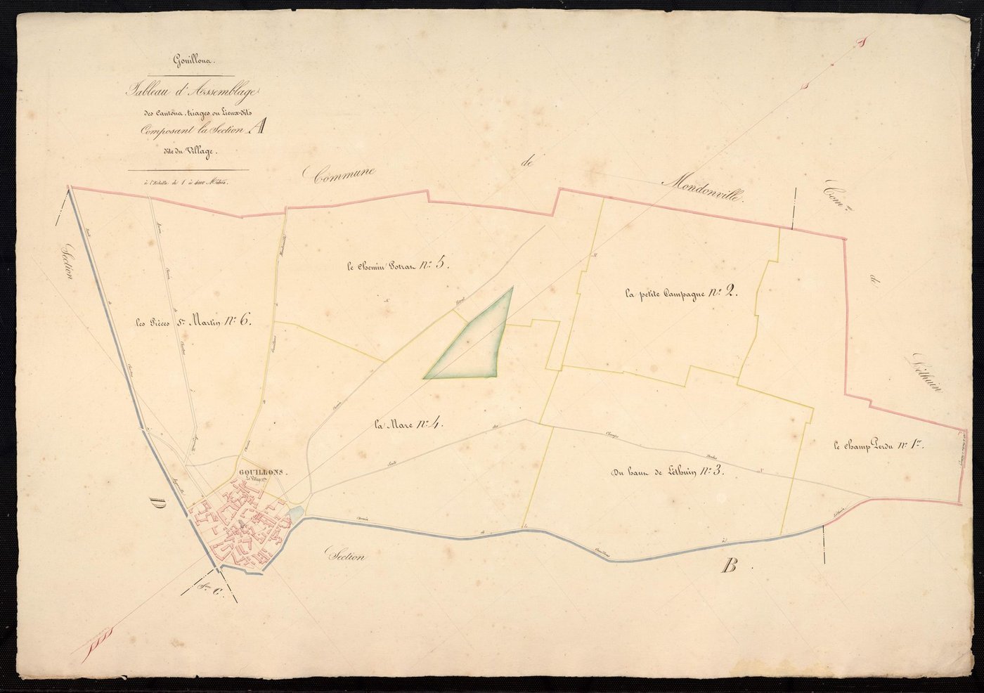 Tableau d'assemblage des cantons, triages ou lieux-dits composant la section A, le Village.