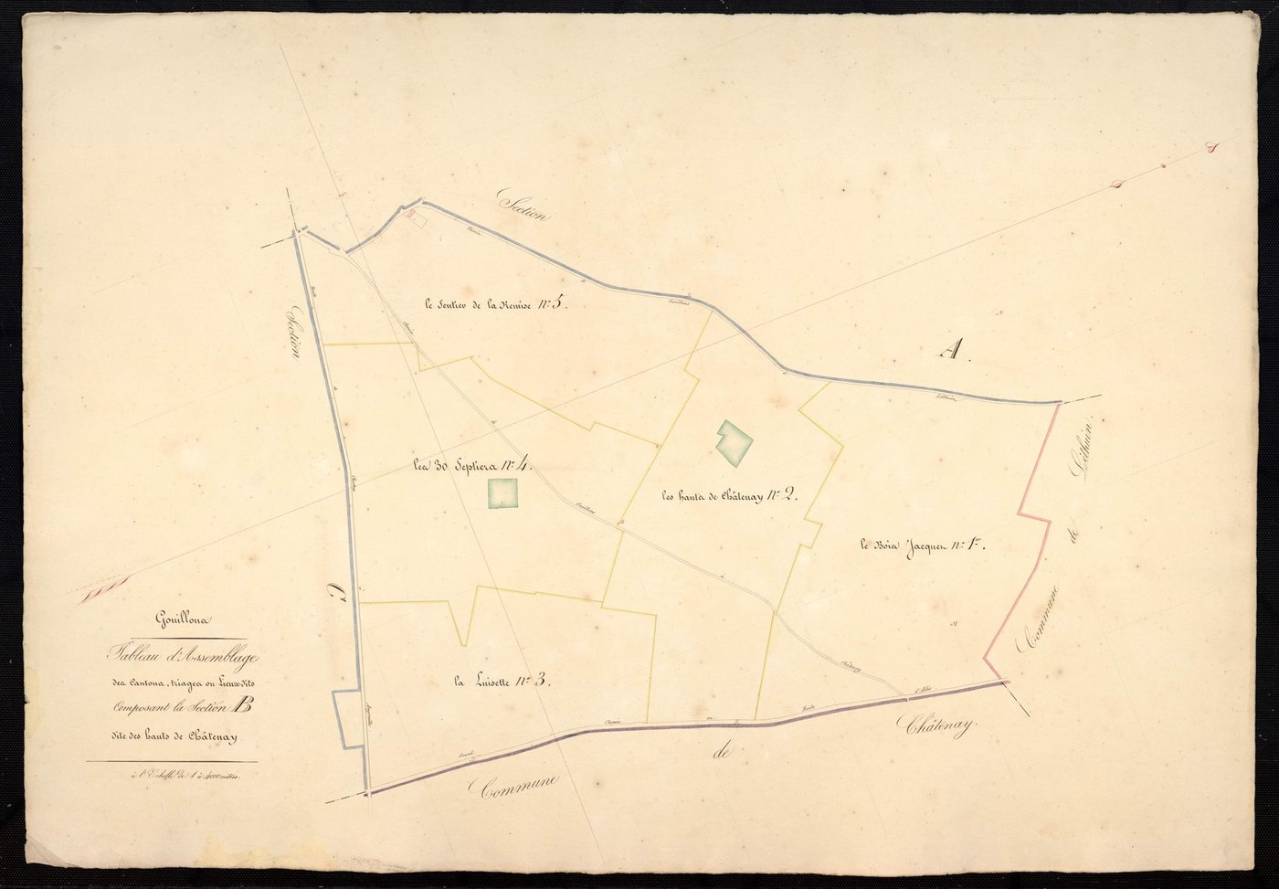 Tableau d'assemblage des cantons, triages ou lieux-dits composant la section B, les Hauts de Châtenay.