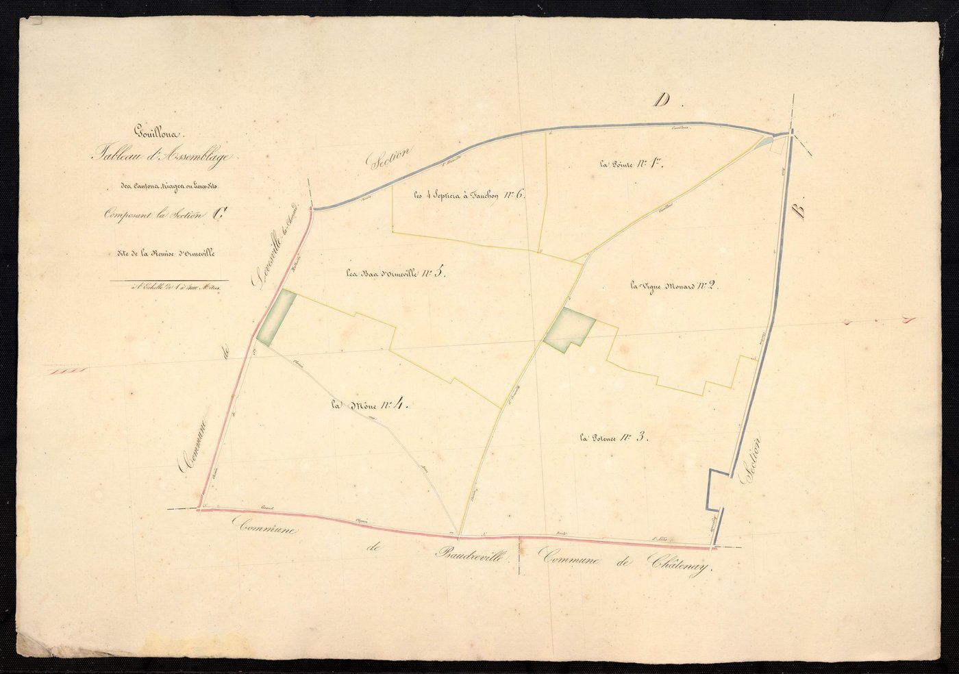 Tableau d'assemblage des cantons, triages ou lieux-dits composant la section C, la Remise d'Ormeville.