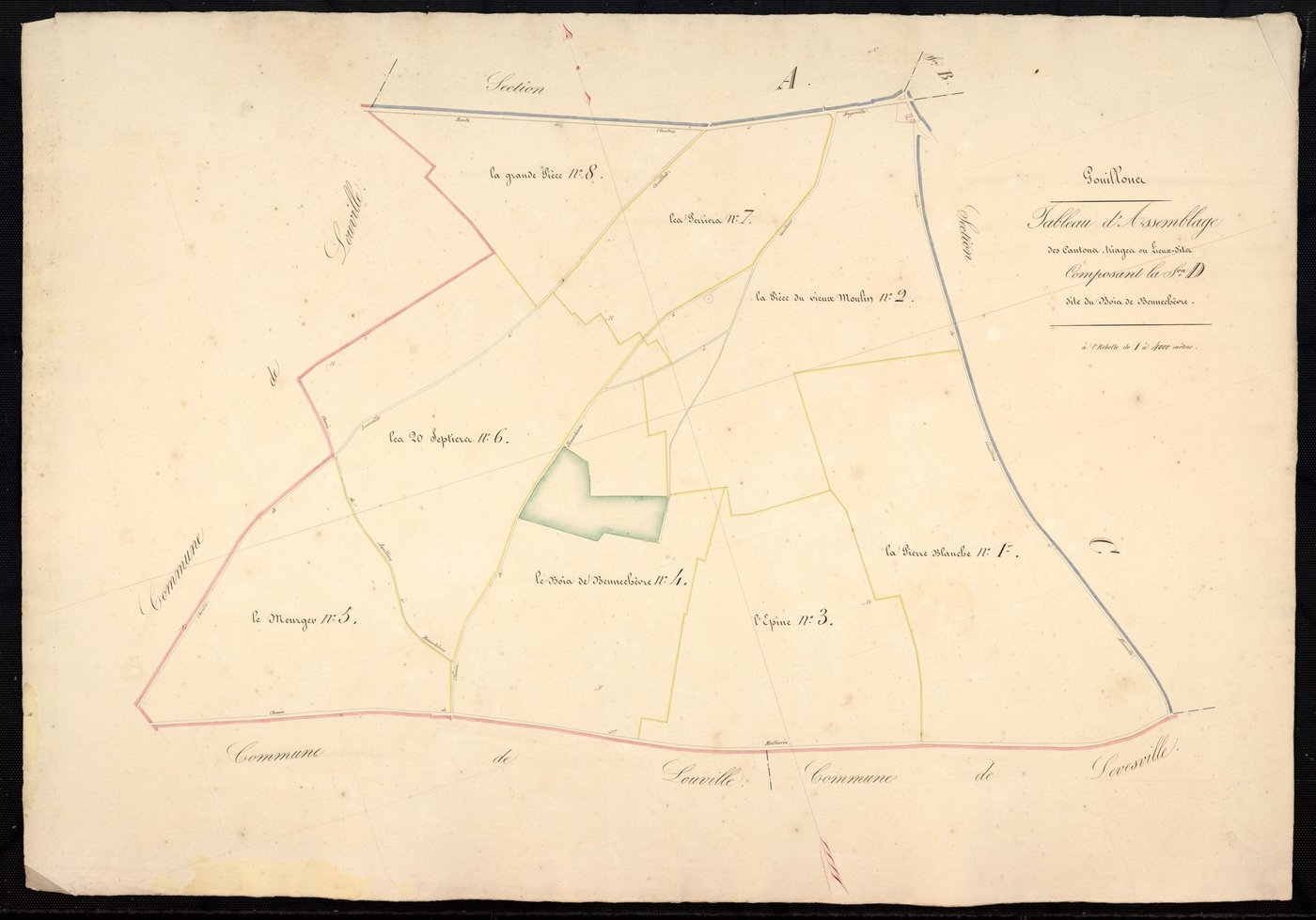 Tableau d'assemblage des cantons, triages ou lieux-dits composant la section D, le Bois de Bennechèvre.
