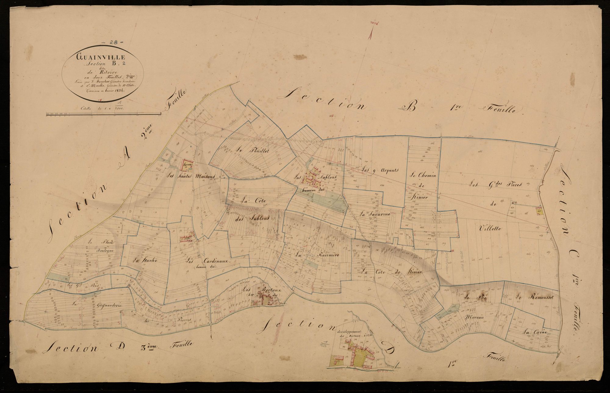 Section B, Ritoire, feuille 2 / Terminée par Monsieur Brière, Géomètre secondaire ; Monsieur Moufle, Géomètre de 1ère classe.