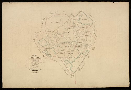 Tableau d'assemblage du plan cadastral parcellaire de la commune de Guainville, Canton d'Anet, Arrondissement de Dreux / Terminé sur le terrain en 1833 (...) par Monsieur Moufle, Géomètre de 1ère classe.