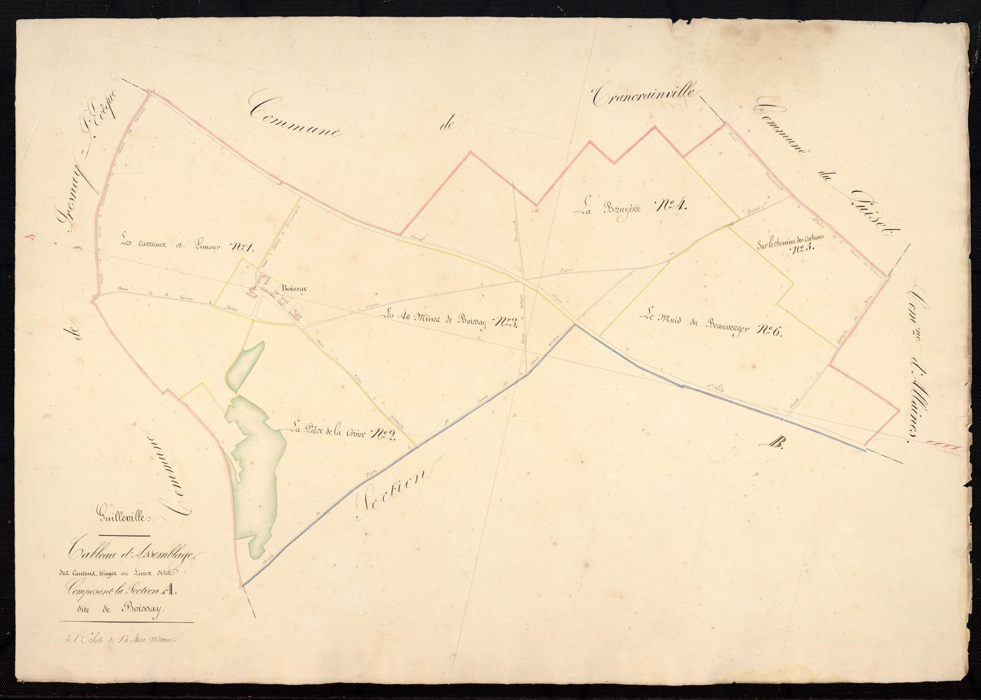 Tableau d'assemblage des cantons, triages ou lieux-dits composant la section A, Boissay.
