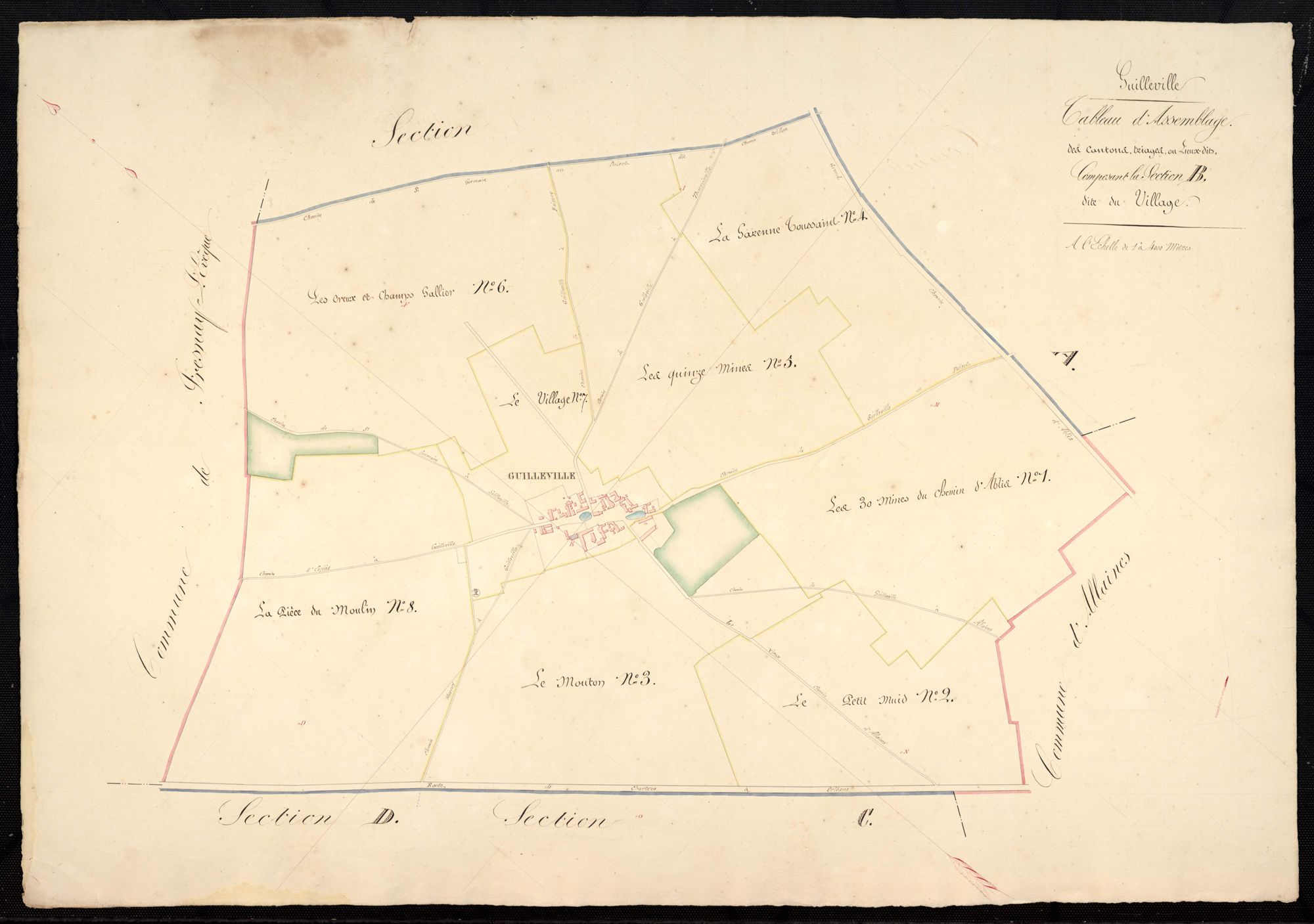 Tableau d'assemblage des cantons, triages ou lieux-dits compsosant la section B, le Village.