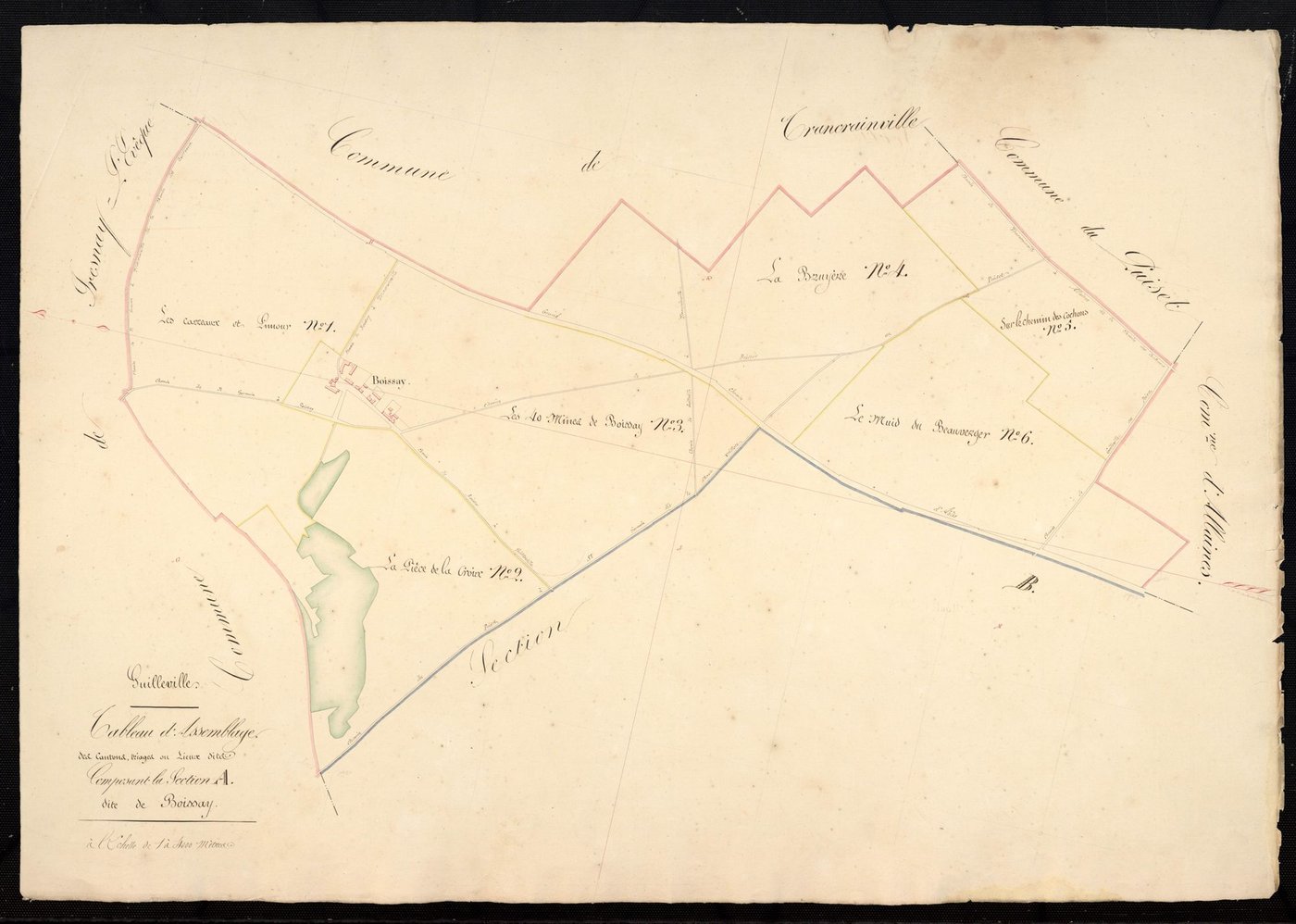 Tableau d'assemblage des cantons, triages ou lieux-dits composant la section A, Boissay.
