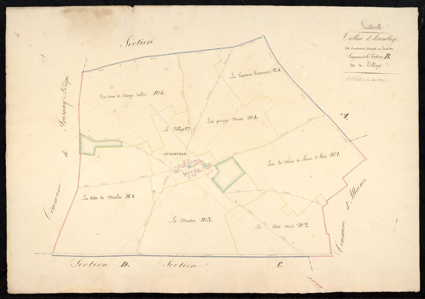 Tableau d'assemblage des cantons, triages ou lieux-dits compsosant la section B, le Village.