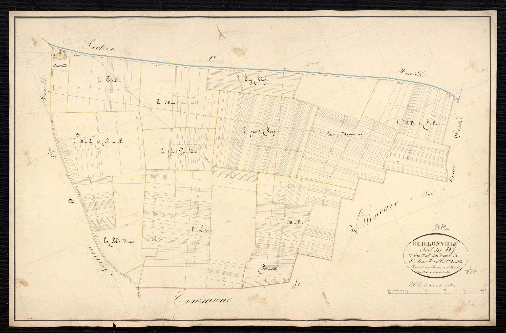 Section D, le Moulin de Pruneville, feuille 1 / Terminée par Monsieur Masson, Géomètre secondaire.