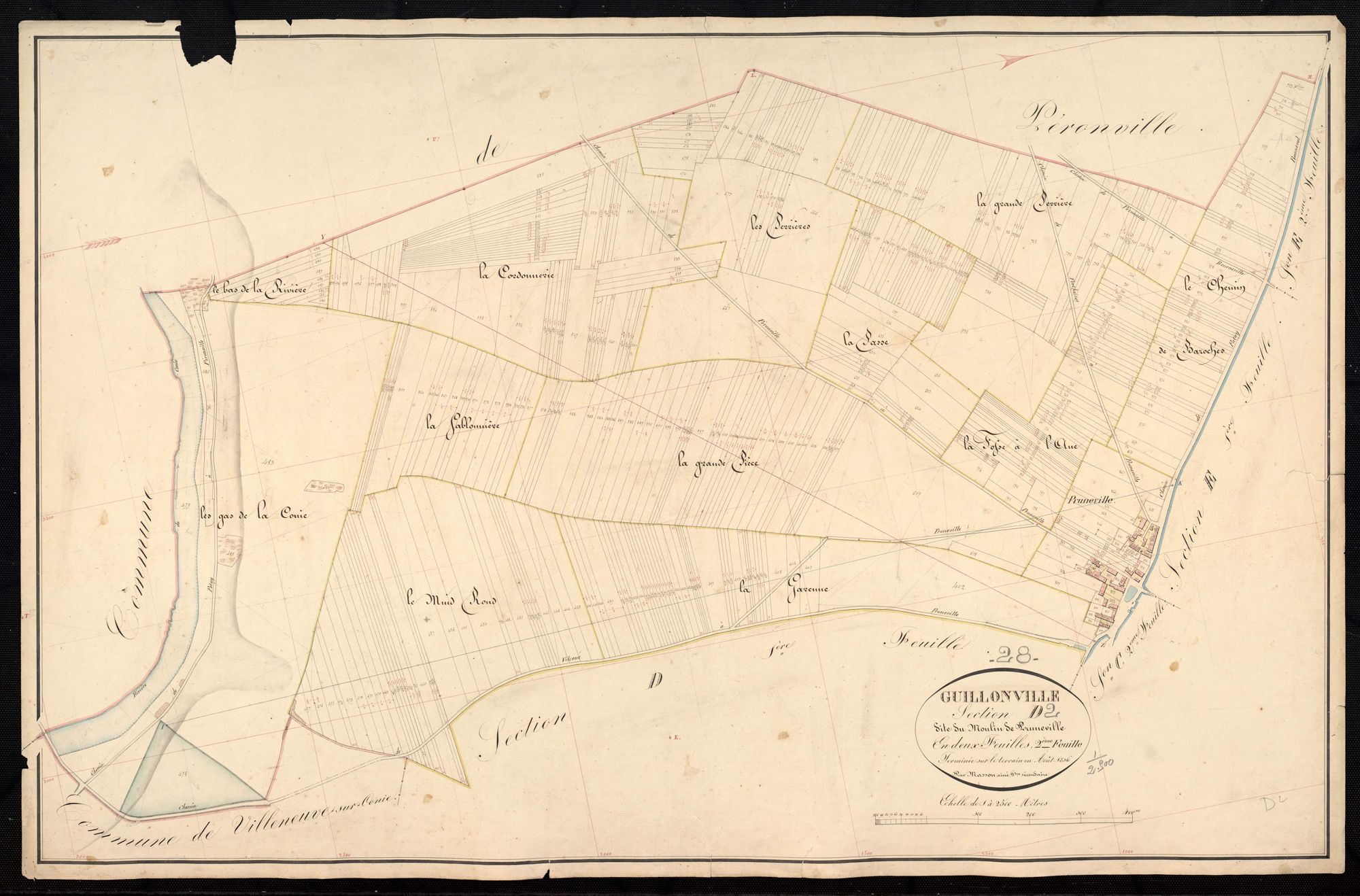 Section D, le Moulin de Pruneville, feuille 2 / Terminée par Monsieur Masson, Géomètre secondaire.