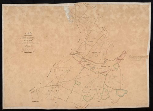 Tableau d'assemblage du plan cadastral parcellaire de la commune de Hanches, Canton de Maintenon, Arrondissement de Chartres / Terminé sur le terrain en 1832 (...) par Monsieur Godinet, Géomètre de 1ère classe.