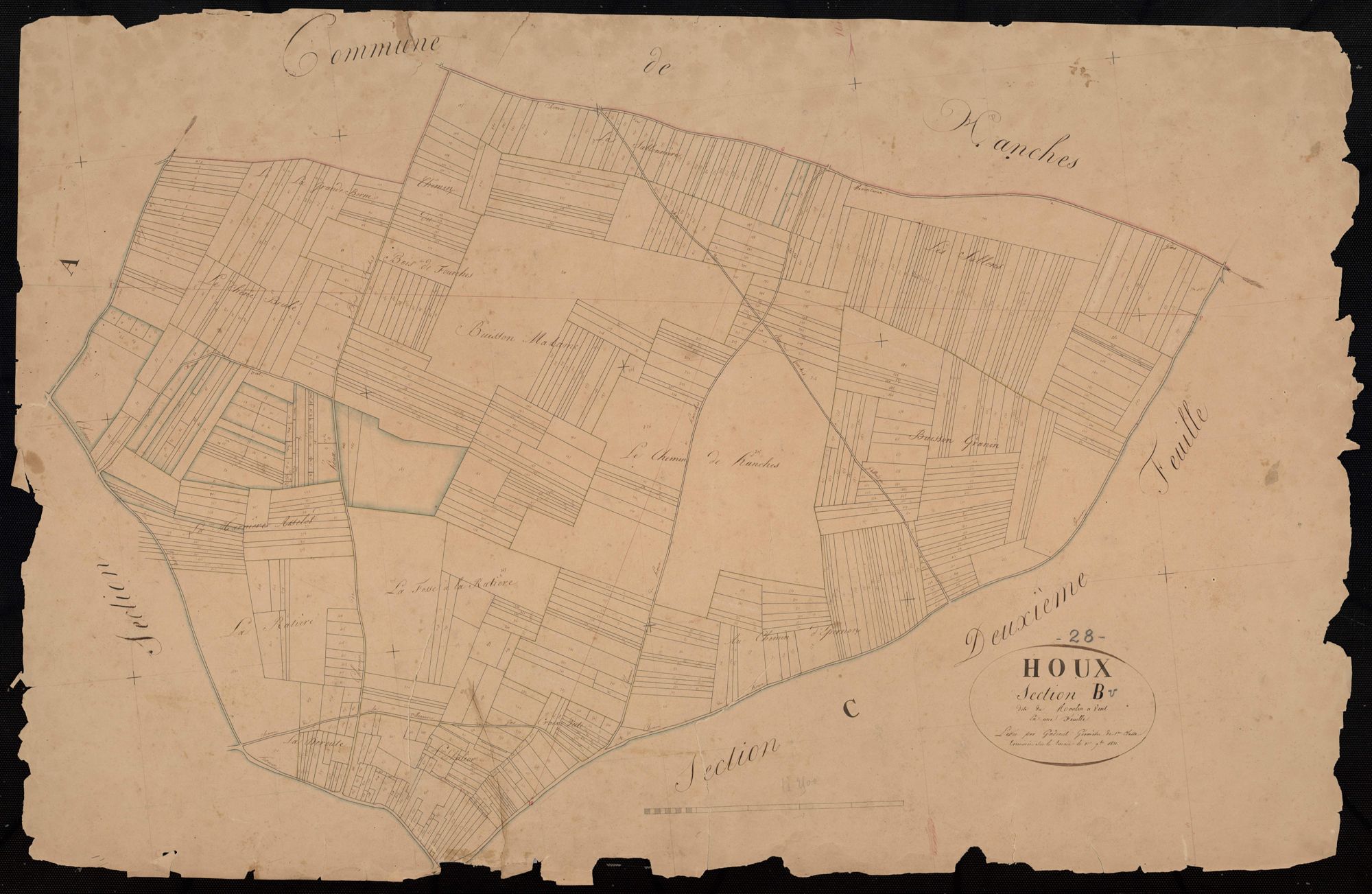 Section B, le Moulin à Vent, en une feuille / Terminée sur le terrain par Monsieur Godinet, Géomètre de 1ère classe.