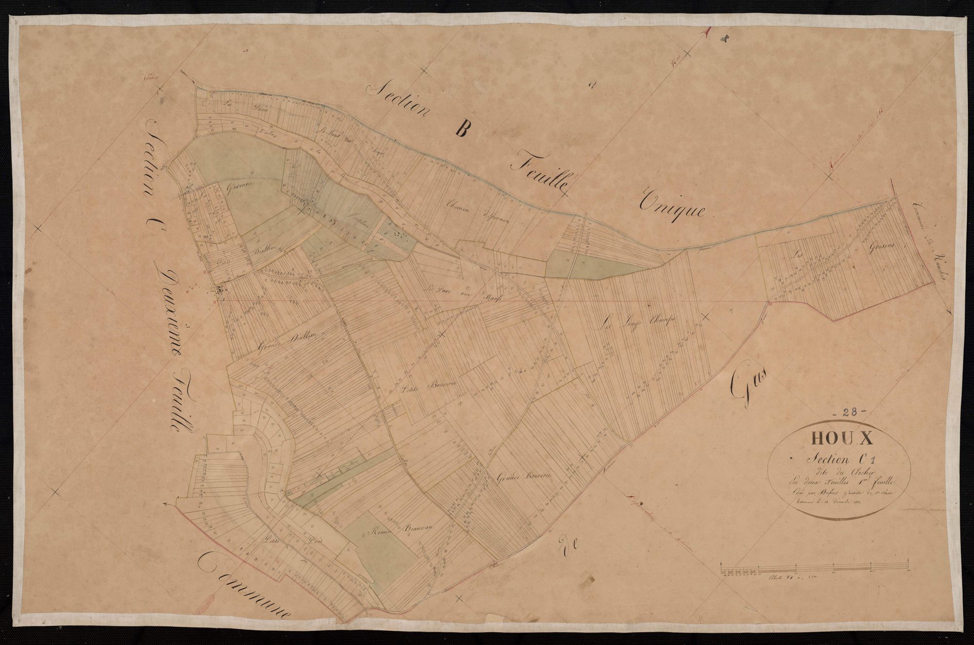Section C, le Clocher, feuille 1 / Terminée sur le terrain par Monsieur Dufour, Géomètre de 1ère classe.
