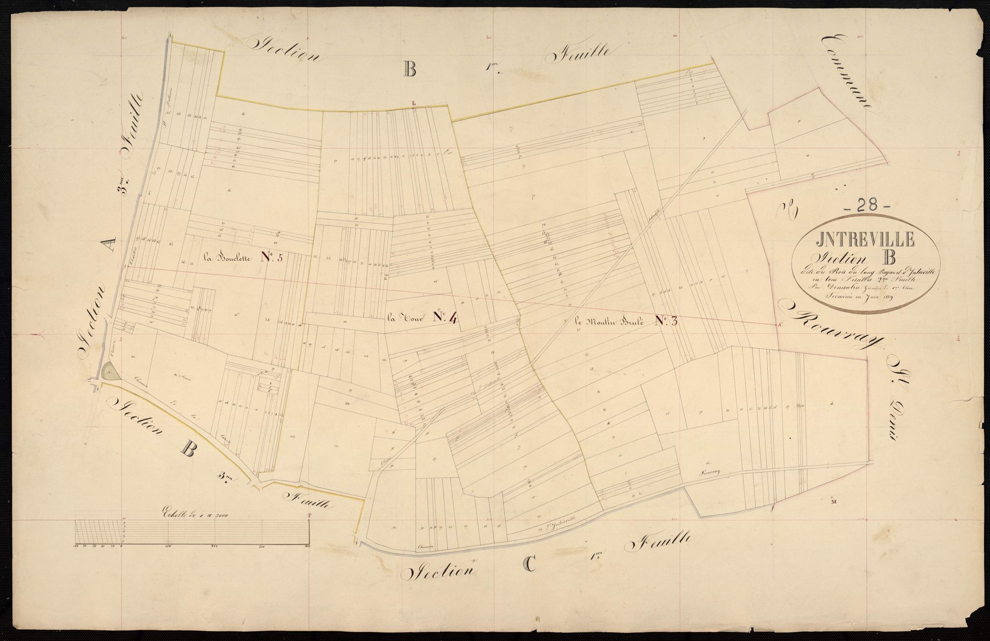 Section B, le Bois du Long Boyau et Intréville, feuille 2.