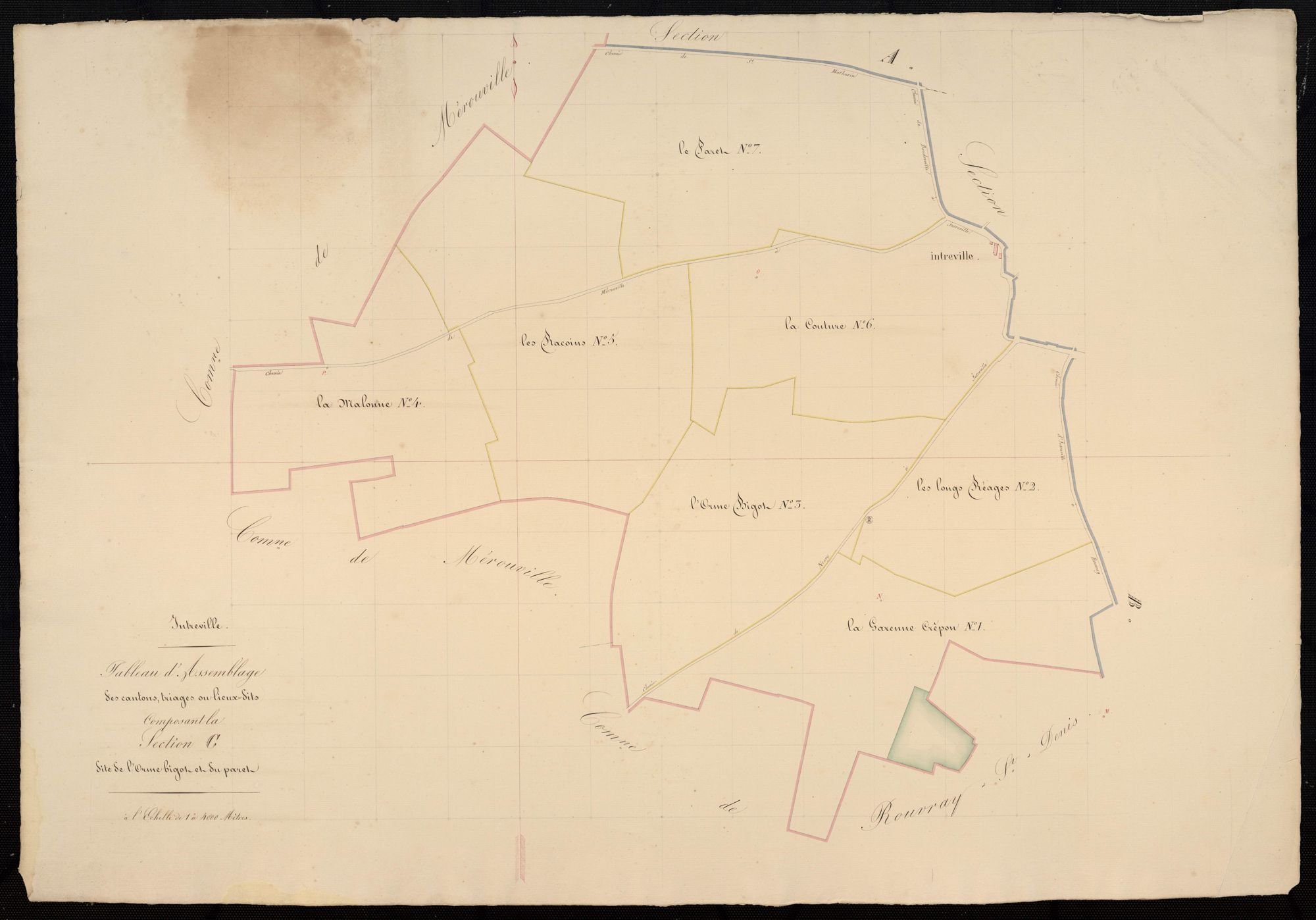 Tableau d'assemblage des cantons, triages ou lieux-dits composant la section C, l'Orme Bigot et le Paret.