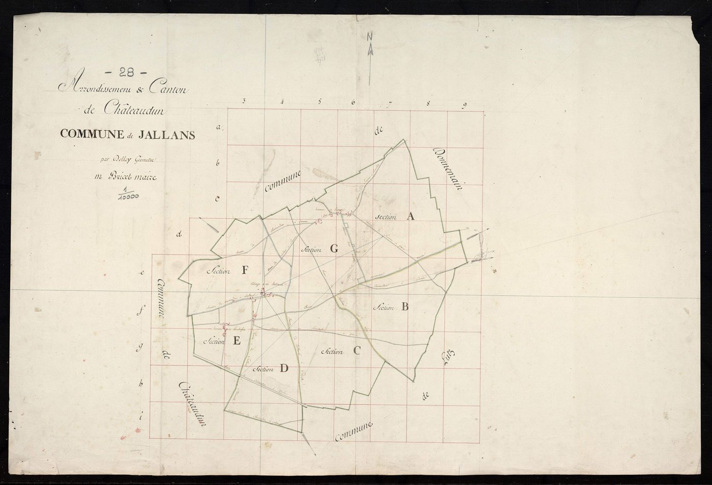Tableau d'assemblage du plan cadastral parcellaire de la commune de Jallans, Canton de Châteaudun, Arrondissement de Châteaudun / Terminé (...) par Monsieur Dolley, Géomètre.