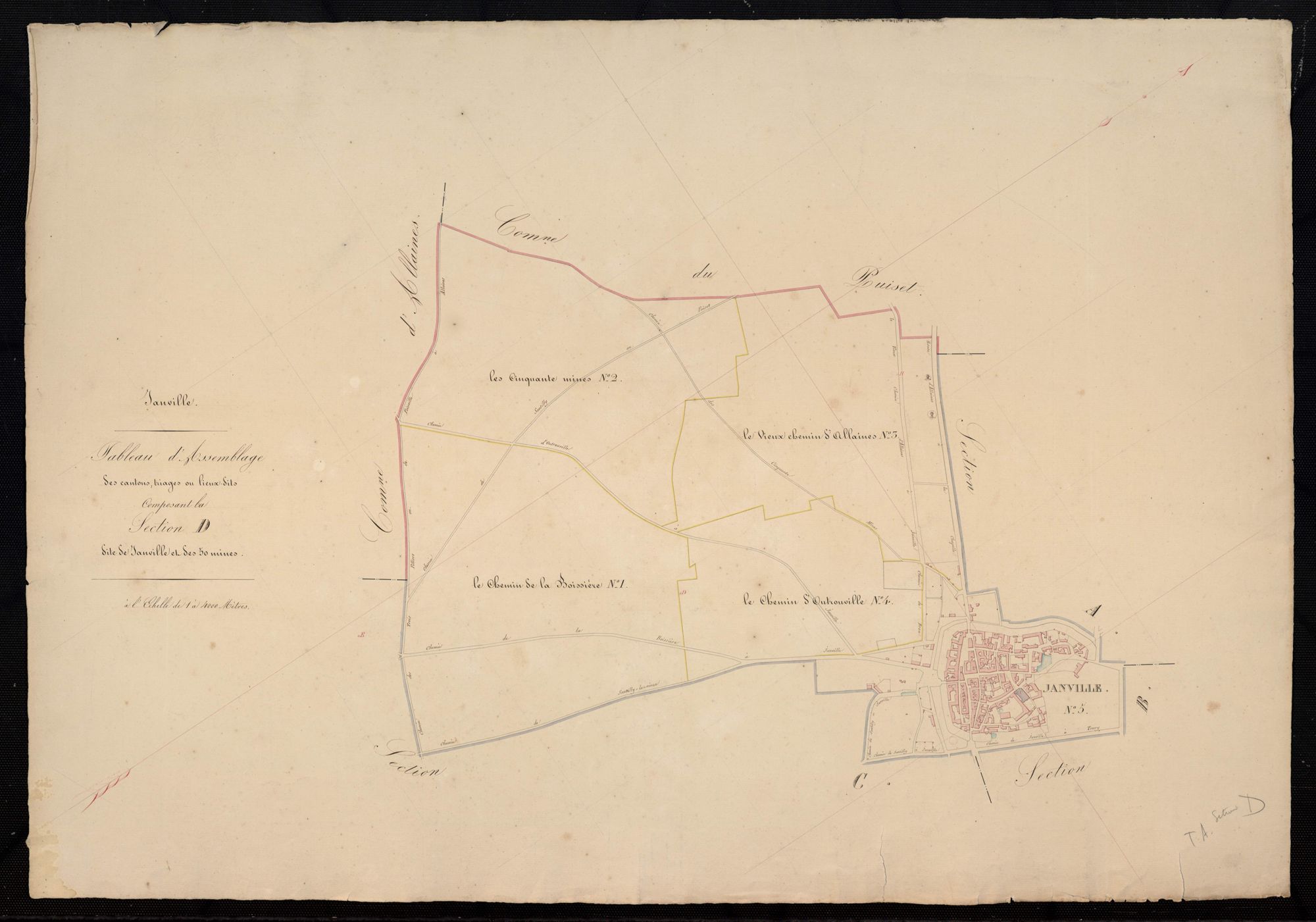 Tableau d'assemblage composant la section D, Janville et les Cinquante Mines.