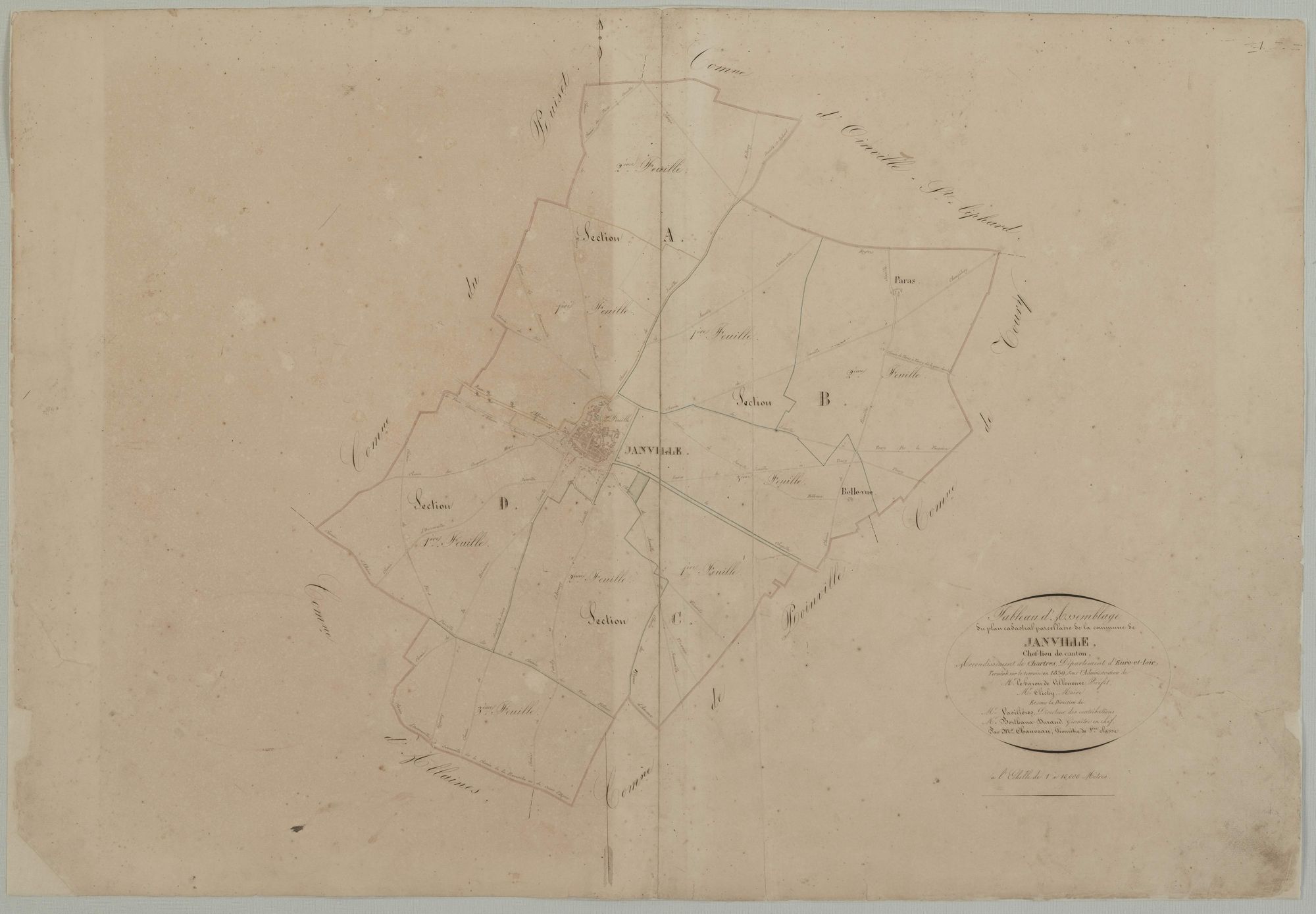 Tableau d'assemblage du plan cadastral parcellaire de la commune de Janville, Canton de Chartres, Arrondissement de Chartres / Terminé sur le terrain en 1839 (...) par Monsieur Chauveau, Géomètre de 1ère classe.