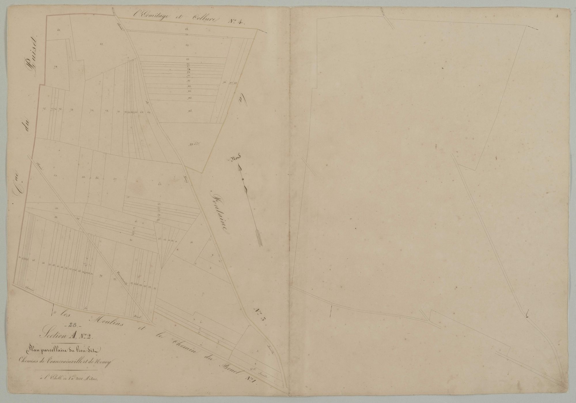 Section A, feuille 2, Chemins de Trancrainville et de Neuvy.