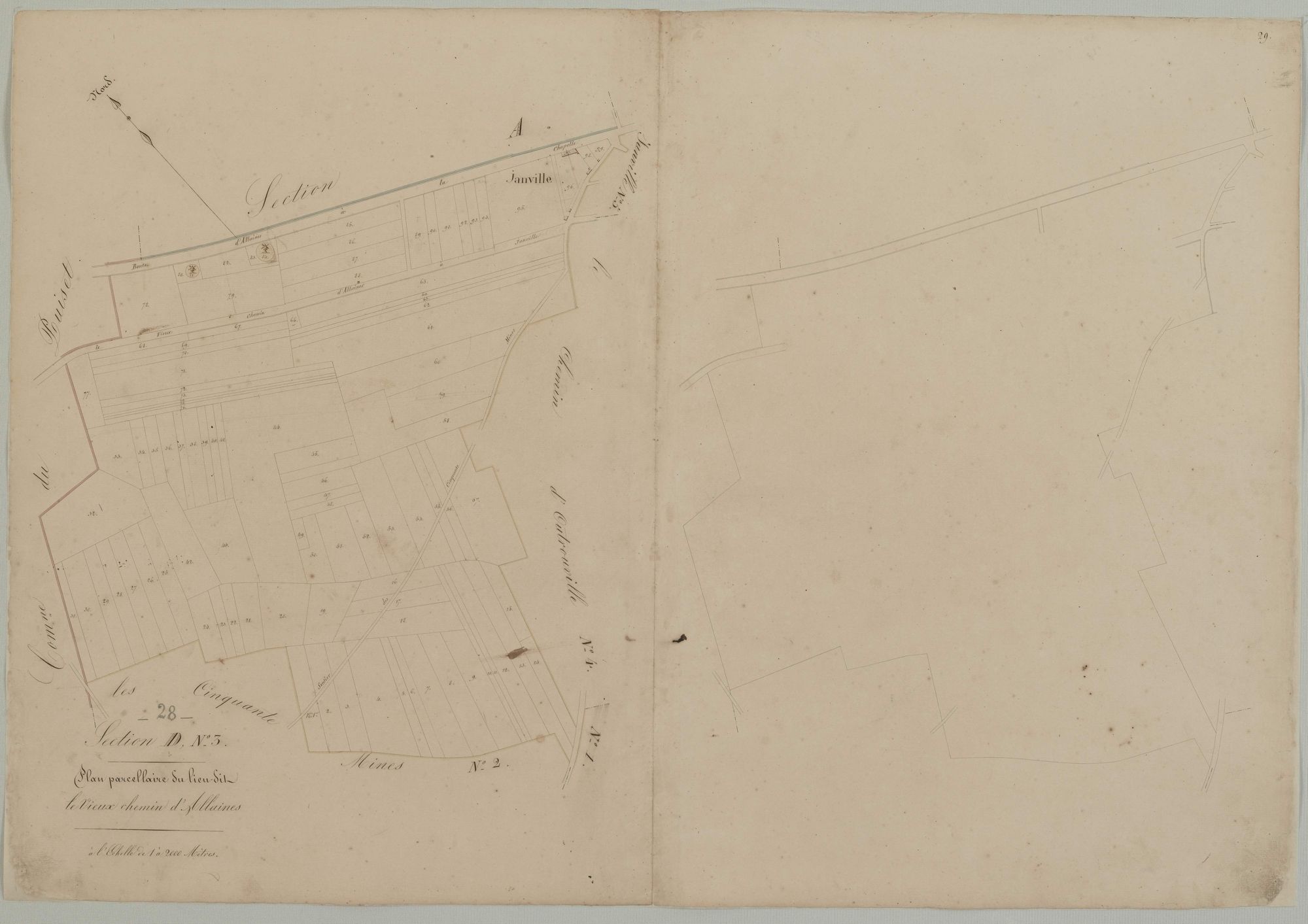 Section D, feuille 3, le Vieux Chemin d'Allaines.