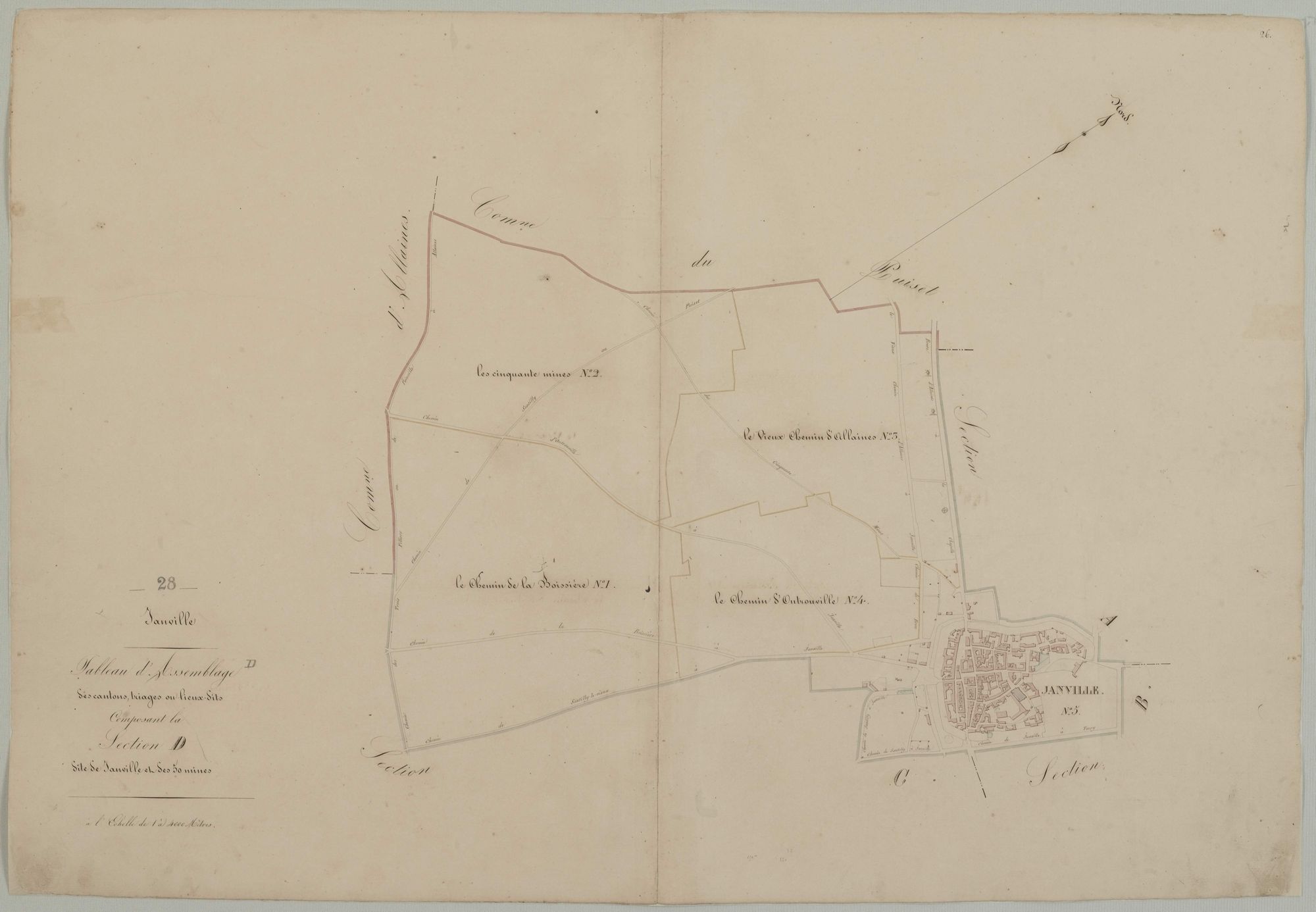 Tableau d'assemblage des cantons, triages et lieux-dits composant la section D.