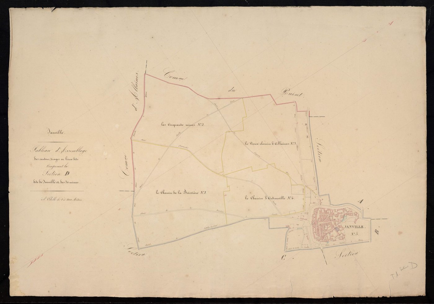 Tableau d'assemblage composant la section D, Janville et les Cinquante Mines.