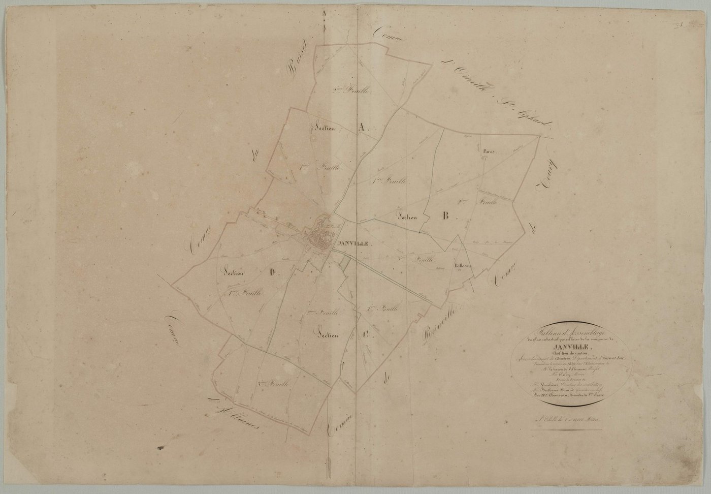 Tableau d'assemblage du plan cadastral parcellaire de la commune de Janville, Canton de Chartres, Arrondissement de Chartres / Terminé sur le terrain en 1839 (...) par Monsieur Chauveau, Géomètre de 1ère classe.