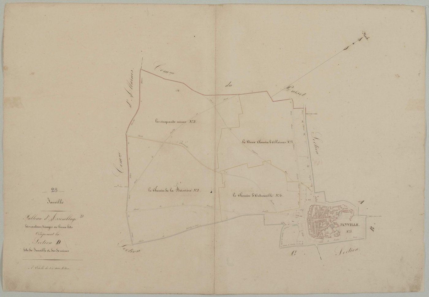 Tableau d'assemblage des cantons, triages et lieux-dits composant la section D.