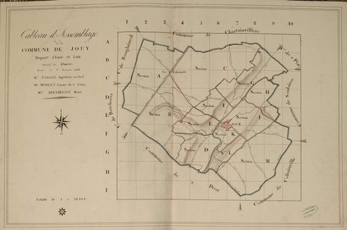 Tableau d'assemblage du plan parcellaire de la commune de Jouy, Canton de Maintenon, Arrondissement de Chartres / Terminé sur le terrain le 1er novembre 1808 (...) par Monsieur Morlet, Géomètre de 1ère classe.