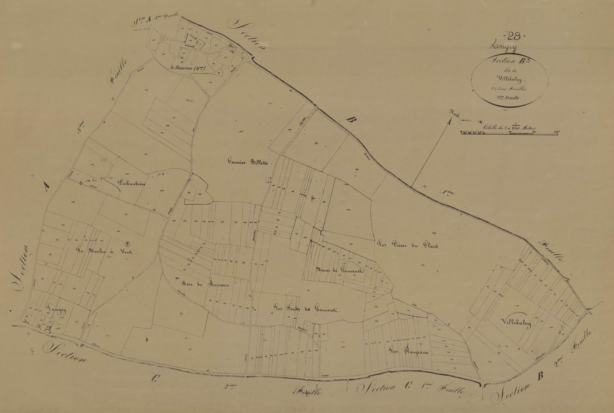 Section B, Villebalay, feuille 3.
