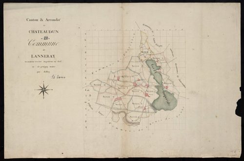 Tableau d'assemblage du plan cadastral parcellaire de la commune de Lanneray, Canton de Châteaudun, Arrondissement de Châteaudun / Terminé sur le terrain (...) par Monsieur Dolley, [Géomètre].