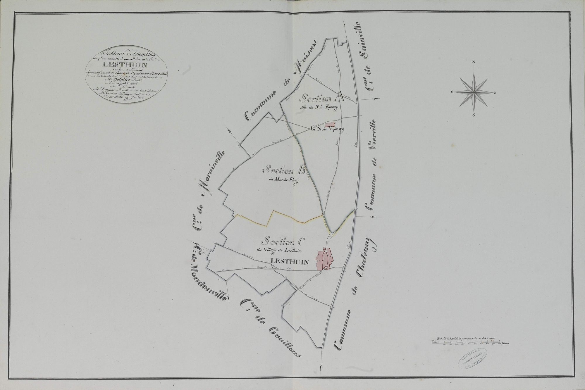 Tableau d'assemblage du plan parcellaire de la commune de Lesthuin, Canton d'Auneau, Arrondissement de Chartres / Terminé sur le terrain le 18 juin 1813 (...) par Monsieur Dubourg, Géomètre.
