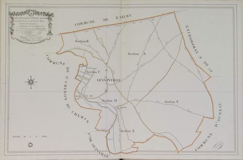 Tableau d'assemblage du plan parcellaire de la commune de Levainville, Canton d'Auneau, Arrondissement de Chartres / Terminé sur le terrain le 5 décembre 1811 (...) par Monsieur Chabin, Géomètre du cadastre.