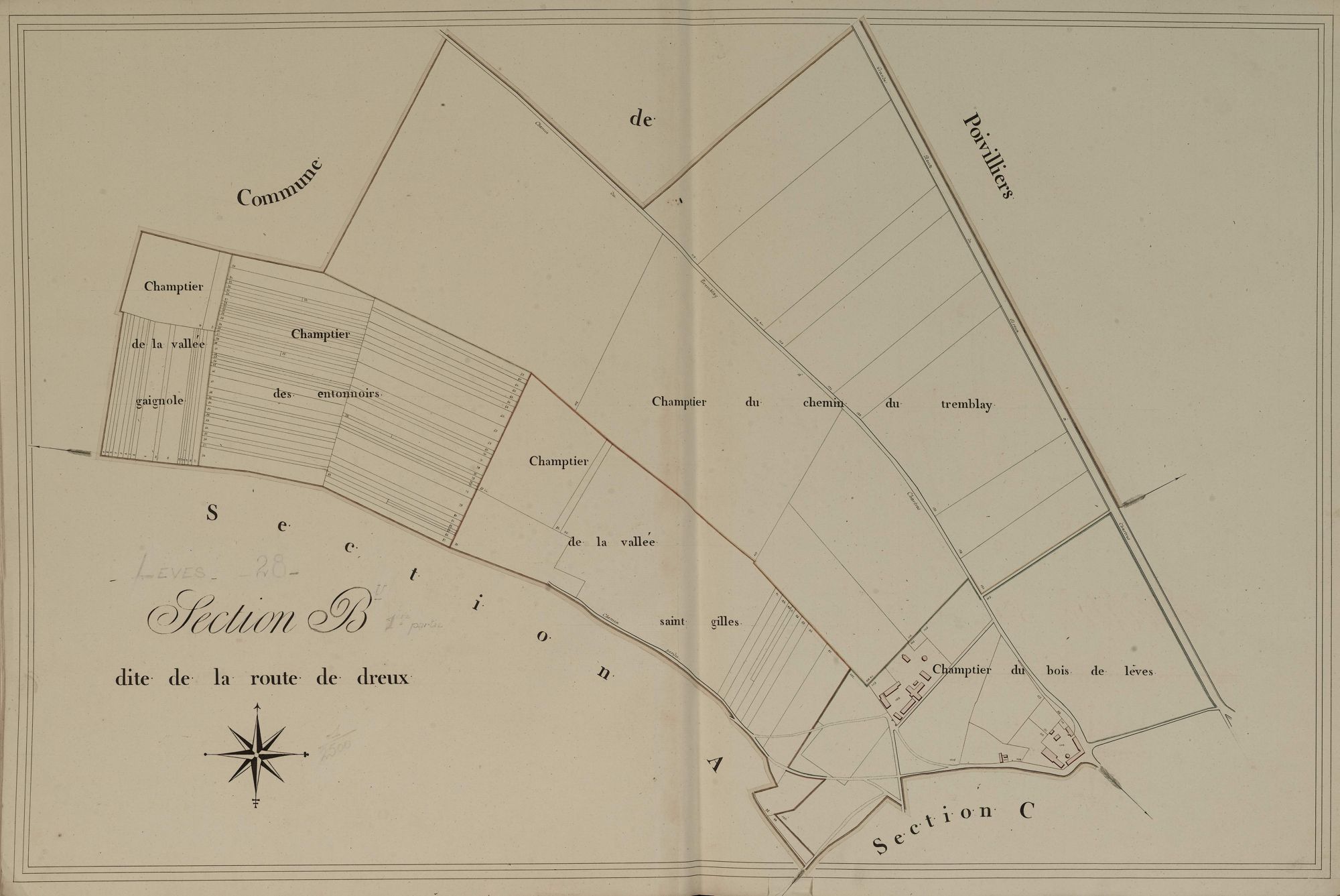 Section B, la Route de Dreux, feuille 1.
