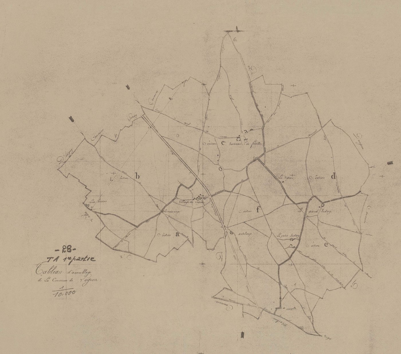 Tableau d'assemblage du plan parcellaire, 1ère partie.