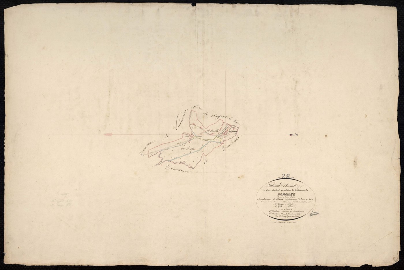 Tableau d'assemblage du plan cadastral parcellaire de la commune de Lormaye, Canton de Nogent-le-Roi, Arrondissement de Dreux / Terminé sur le terrain en 1834 (...) par Monsieur Lesage, Géomètre de 1ère classe.