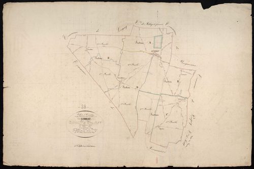 Tableau d'assemblage du plan cadastral parcellaire de la commune de Lumeau, Canton d'Orgères, Arrondissement de Châteaudun / Terminé sur le terrain en 1836 (...) par Monsieur Adam, Géomètre de 1ère classe.