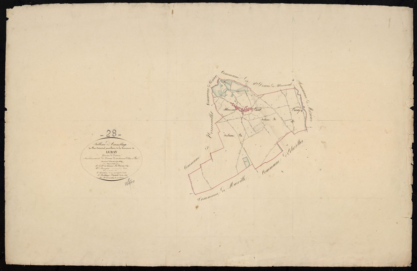Tableau d'assemblage du plan cadastral parcellaire de la commune de Luray, Canton de Dreux, Arrondissement de Dreux / Terminé sur le terrain le 20 décembre 1829 (...) par Monsieur Démoulin, Géomètre de 1ère classe.
