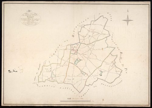 Tableau d'assemblage du plan cadastral parcellaire de la commune de Magny, Canton d'Illiers, Arrondissement de Chartres / Terminé sur le terrain en novembre 1823 (...) par Monsieur Yvon, Géomètre du cadastre.