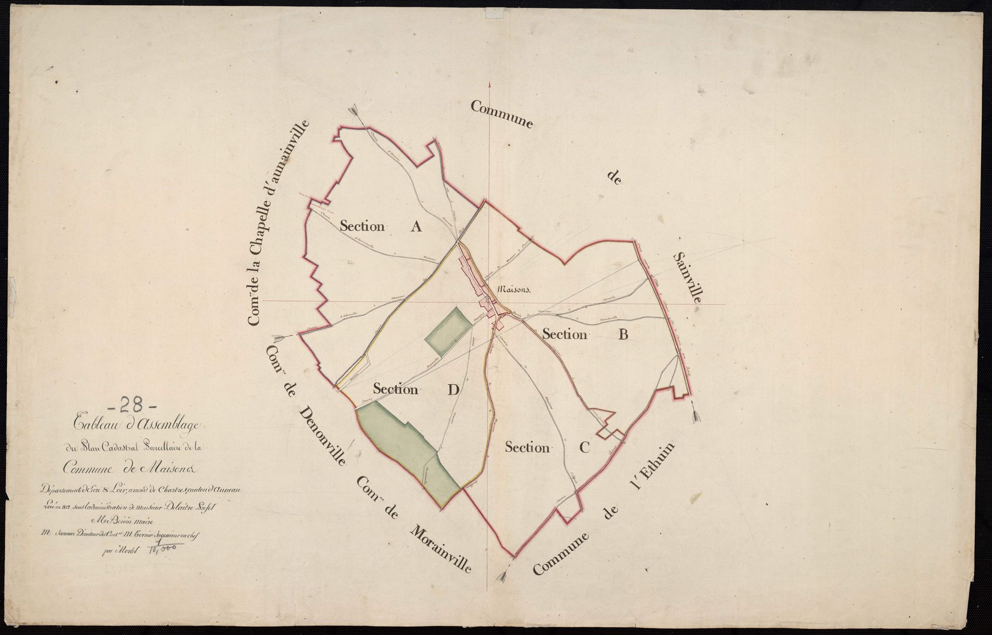 Tableau d'assemblage du plan cadastral parcellaire de la commune de Maisons, Canton d'Auneau, Arrondissement de Chartres / Terminé sur le terrain en 1812 (...) par Monsieur Morlet, Géomètre.