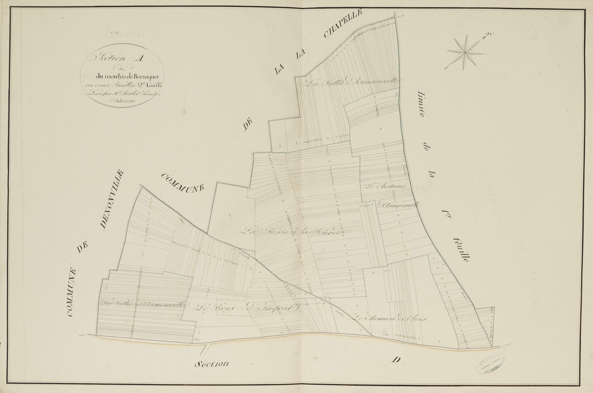 Section A, le Moulin de Borniquet, feuille 2.