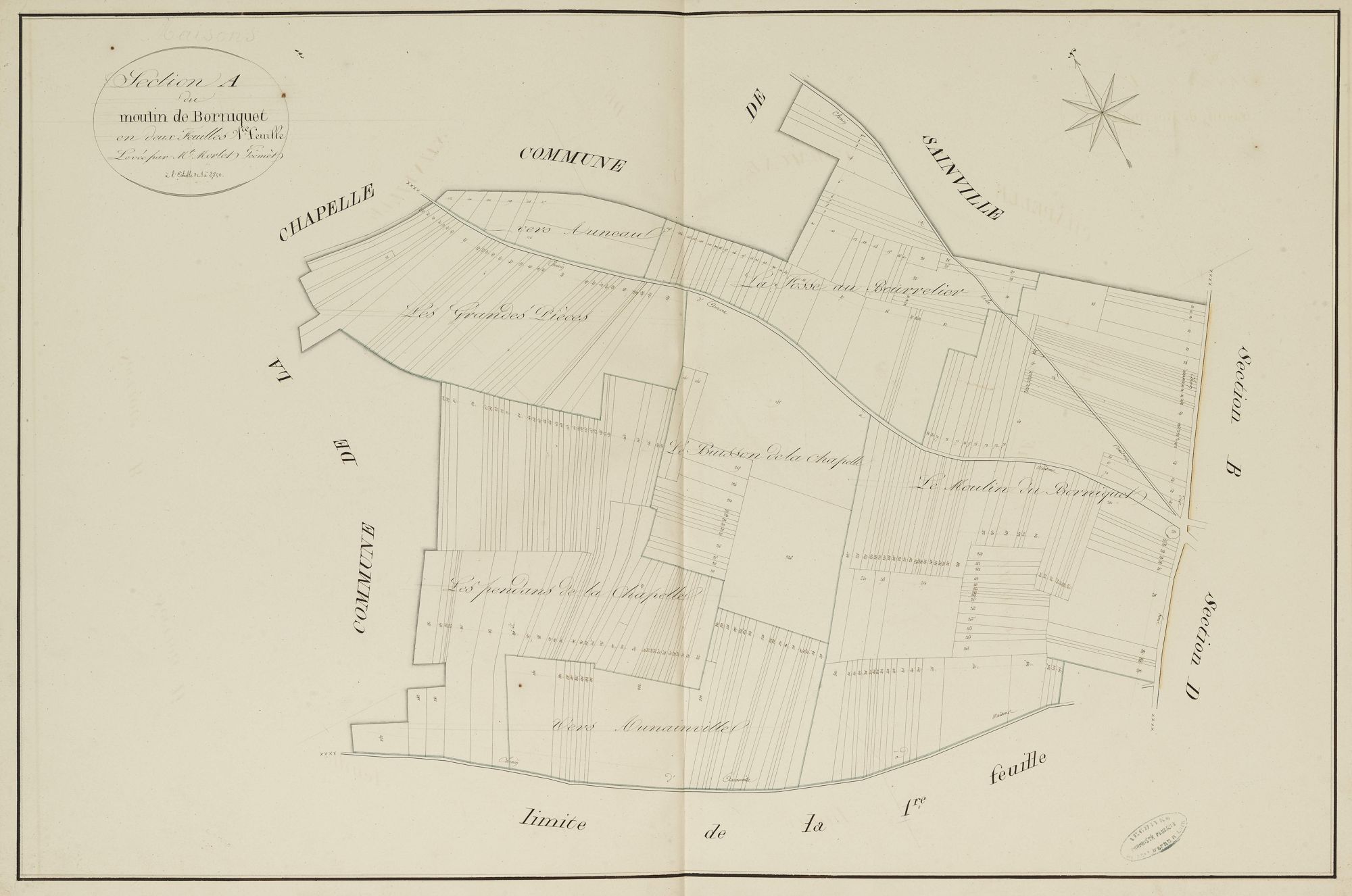 Section A, le Moulin de Borniquet, feuille 1.
