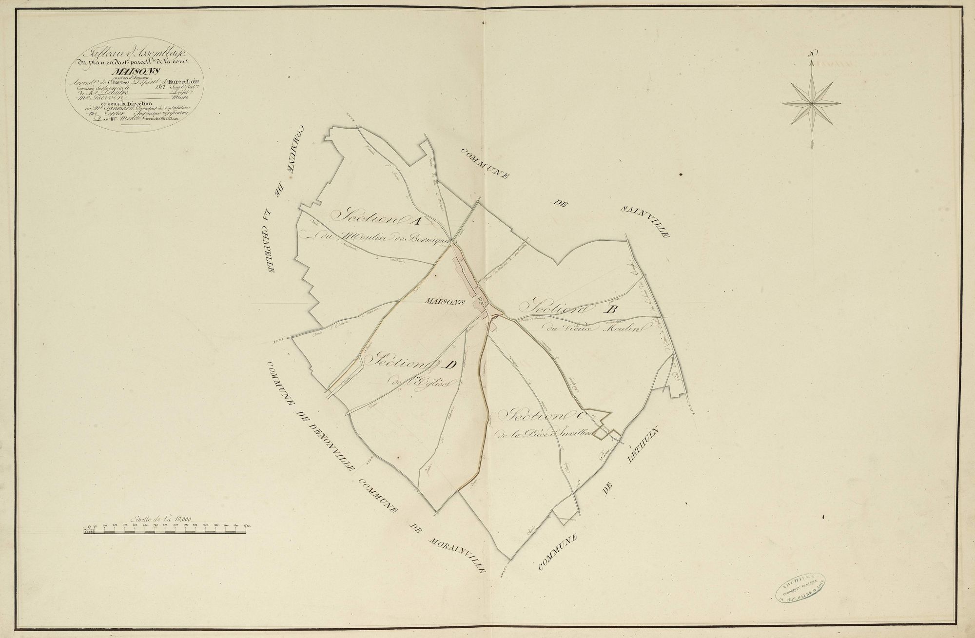 Tableau d'assemblage du plan parcellaire de la commune de Maisons, Canton d'Auneau, Arrondissement de Chartres / Terminé sur le terrain en 1812 (...) par Monsieur Morlet, Géomètre du cadastre.