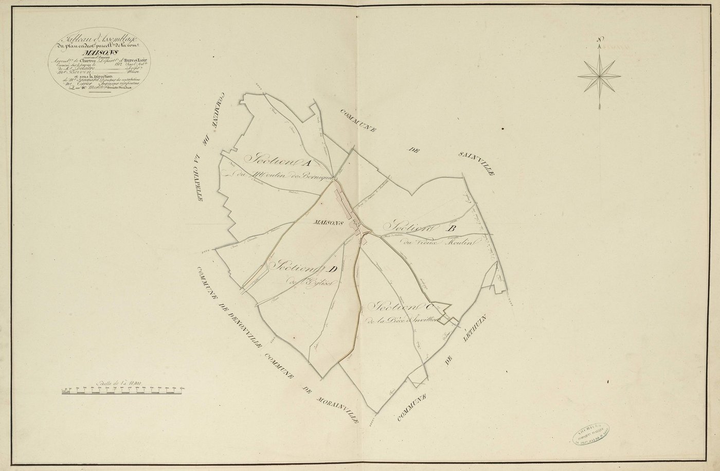 Tableau d'assemblage du plan parcellaire de la commune de Maisons, Canton d'Auneau, Arrondissement de Chartres / Terminé sur le terrain en 1812 (...) par Monsieur Morlet, Géomètre du cadastre.