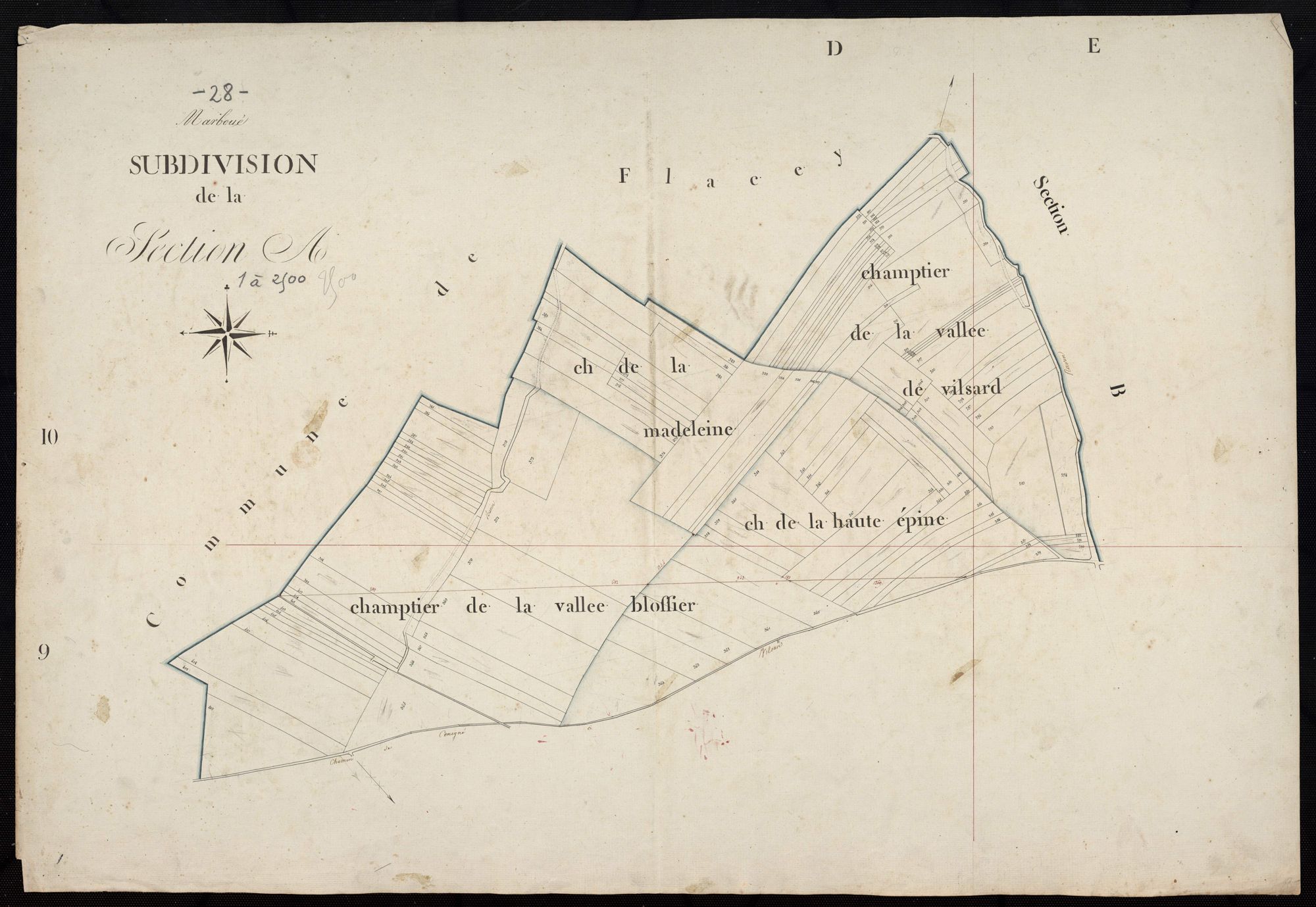 Subdivision de la section A.