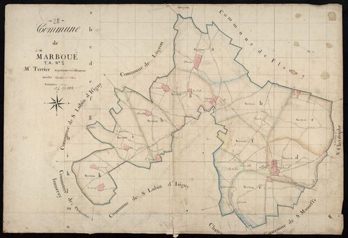 Tableau d'assemblage du plan cadastral parcellaire de la commune de Marboué, Canton de Châteaudun, Arrondissement de Châteaudun / Terminé sur le terrain (...) par Monsieur Morlet, Géomètre de 1ère classe.