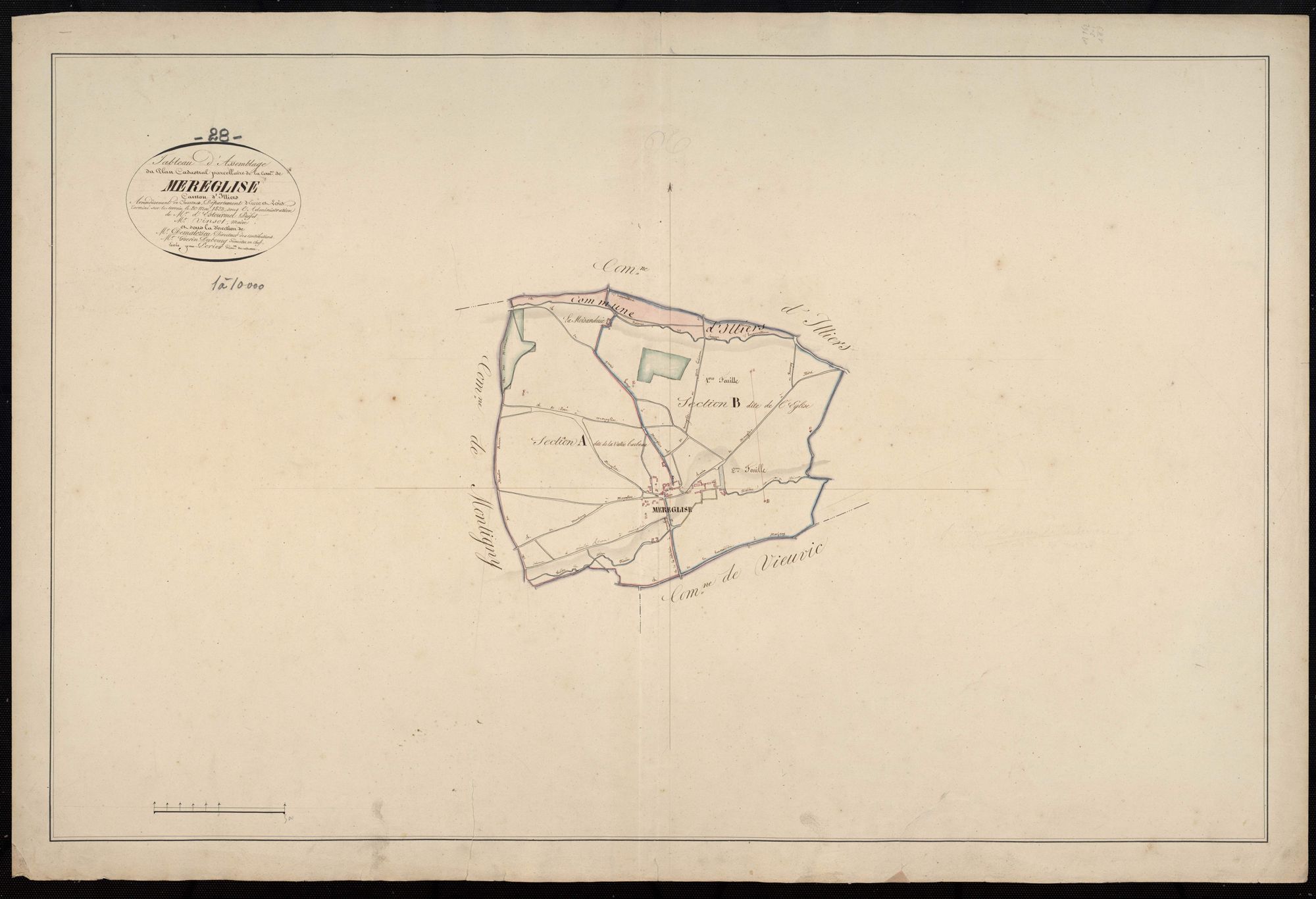 Tableau d'assemblage du plan cadastral parcellaire de la commune de Méréglise, Canton d'Illiers, Arrondissement de Chartres / Terminé sur le terrain en mai 1823 (...) par Monsieur Perier, Géomètre du cadastre.