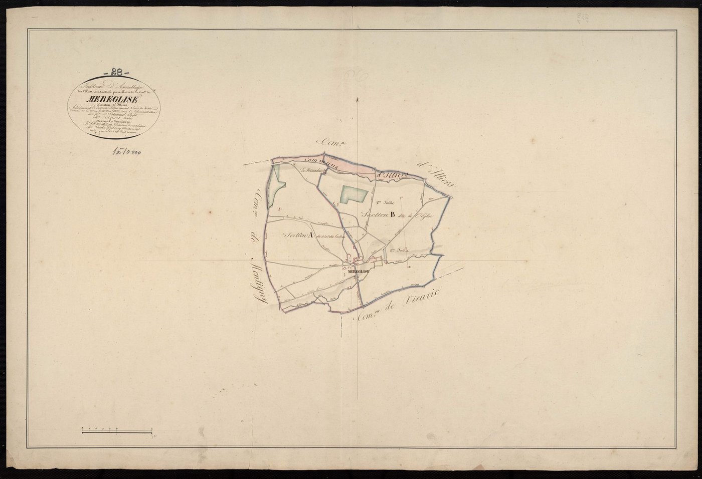 Tableau d'assemblage du plan cadastral parcellaire de la commune de Méréglise, Canton d'Illiers, Arrondissement de Chartres / Terminé sur le terrain en mai 1823 (...) par Monsieur Perier, Géomètre du cadastre.